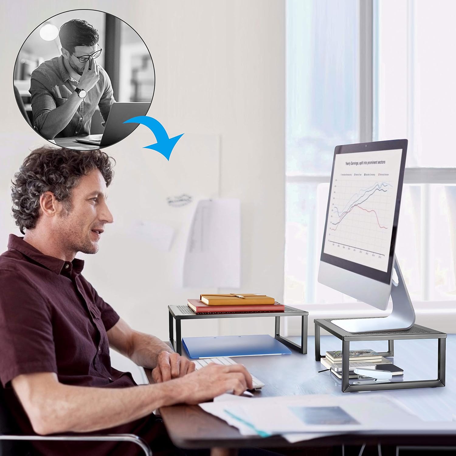 2 Pack- Simple Trending Monitor Stand Riser, Metal Desktop Stand with Anti-Slip Suction Cup for Laptop, Computer, iMac, Pc, Printer, Black : Office Products