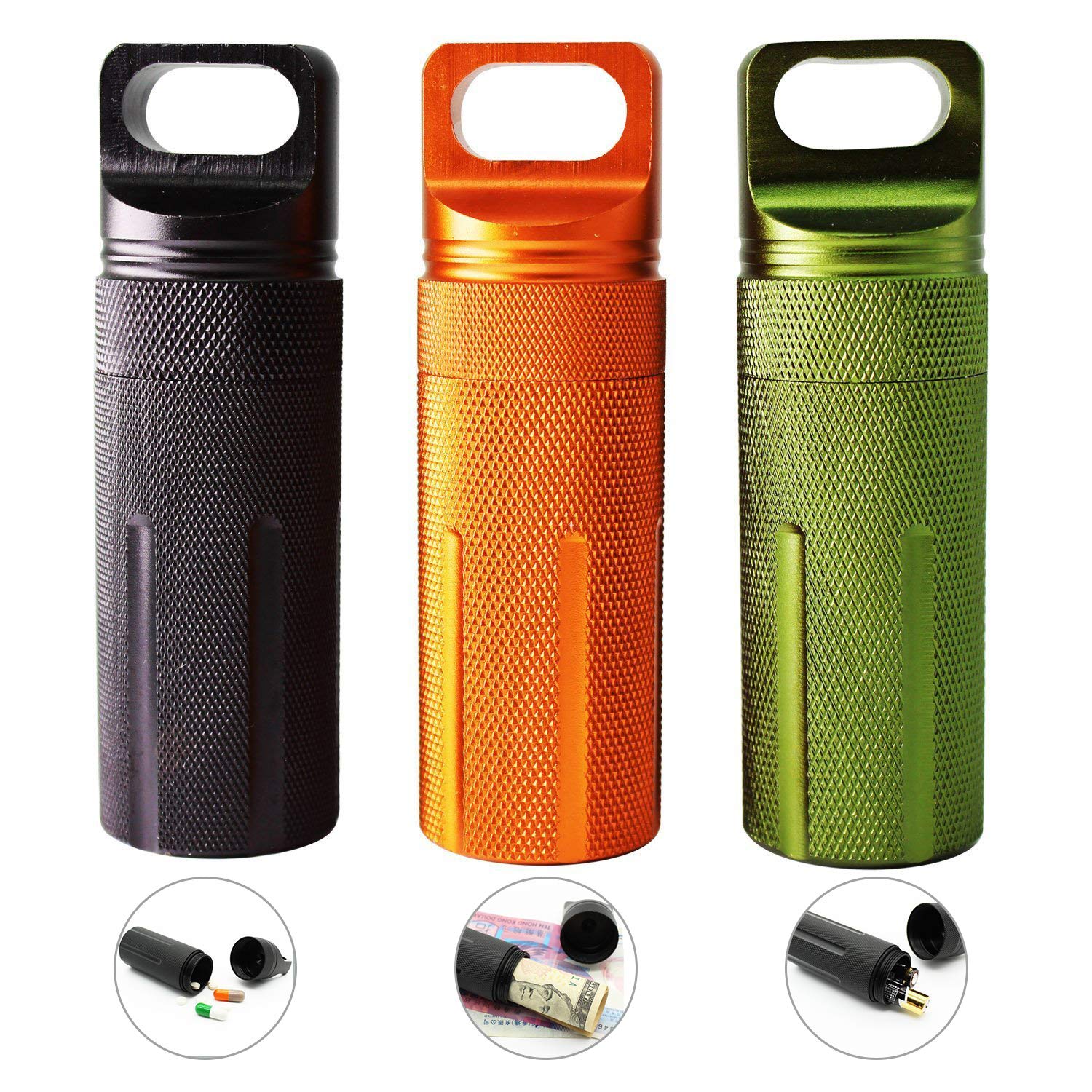 auvstar High Capacity Waterproof Pill Case Aluminum,Portable Outdoor Waterproof Container,Match Seal Storage Case EDC Survival Container Capsule