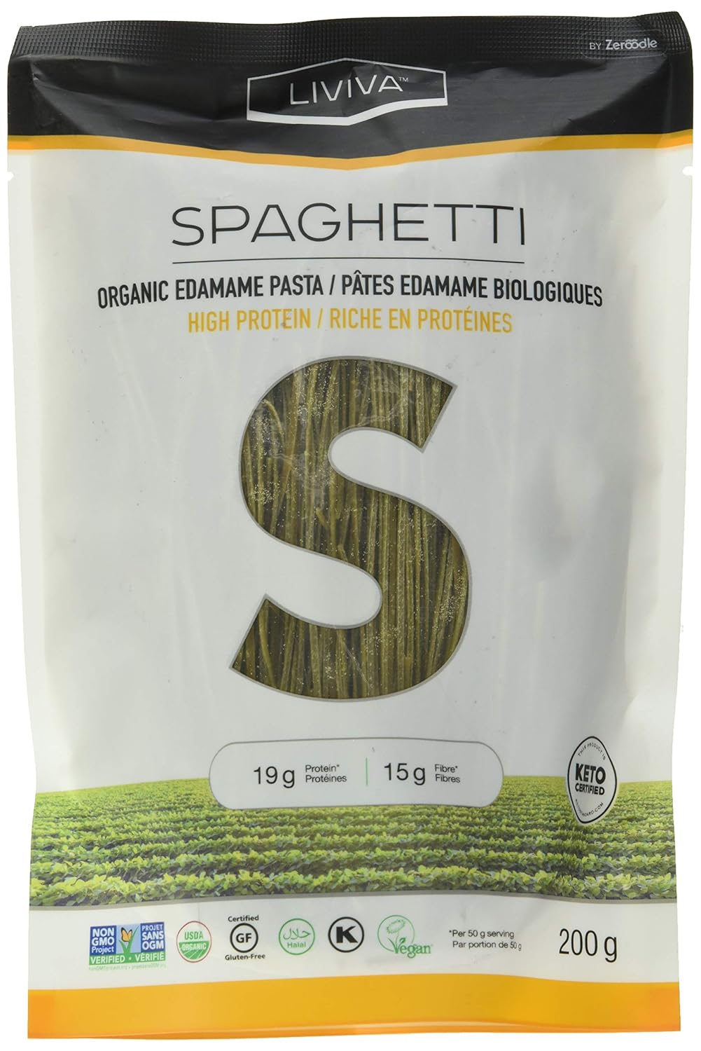 LIVIVA High Protein Keto-Certified Organic Edamame Spaghetti 7 Ounce (Pack of 6)
