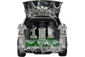 BLOCE Halloween Tombstone Trunk or Treat Car Decorations Kit, Halloween Spider Web and Non-Woven Fabric for SUV, Outdoor Halloween Decorations for Garage Door Entryway Archway