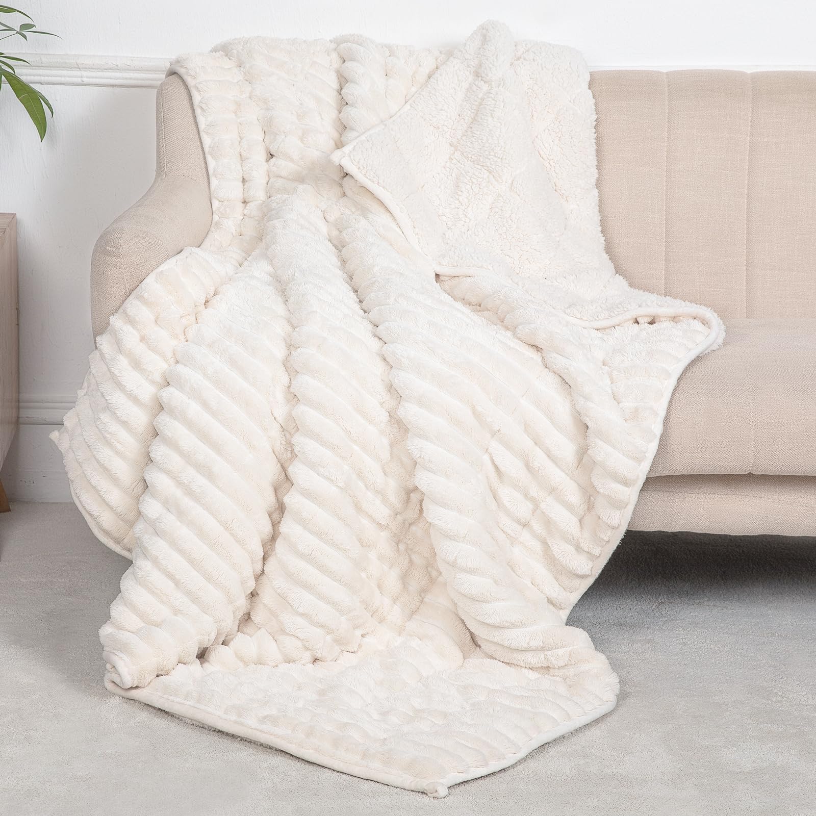 Photo 1 of UINIU Sherpa Fleece Weighted Blanket for Adults Twin/Full Size 15lbs, Soft Flannel Heavy Throw Blanket for Relax and Deep Sleep, Warm Fleece 3D Ribbed Weighted Blanket for Couch and Bed, 48" x 72"