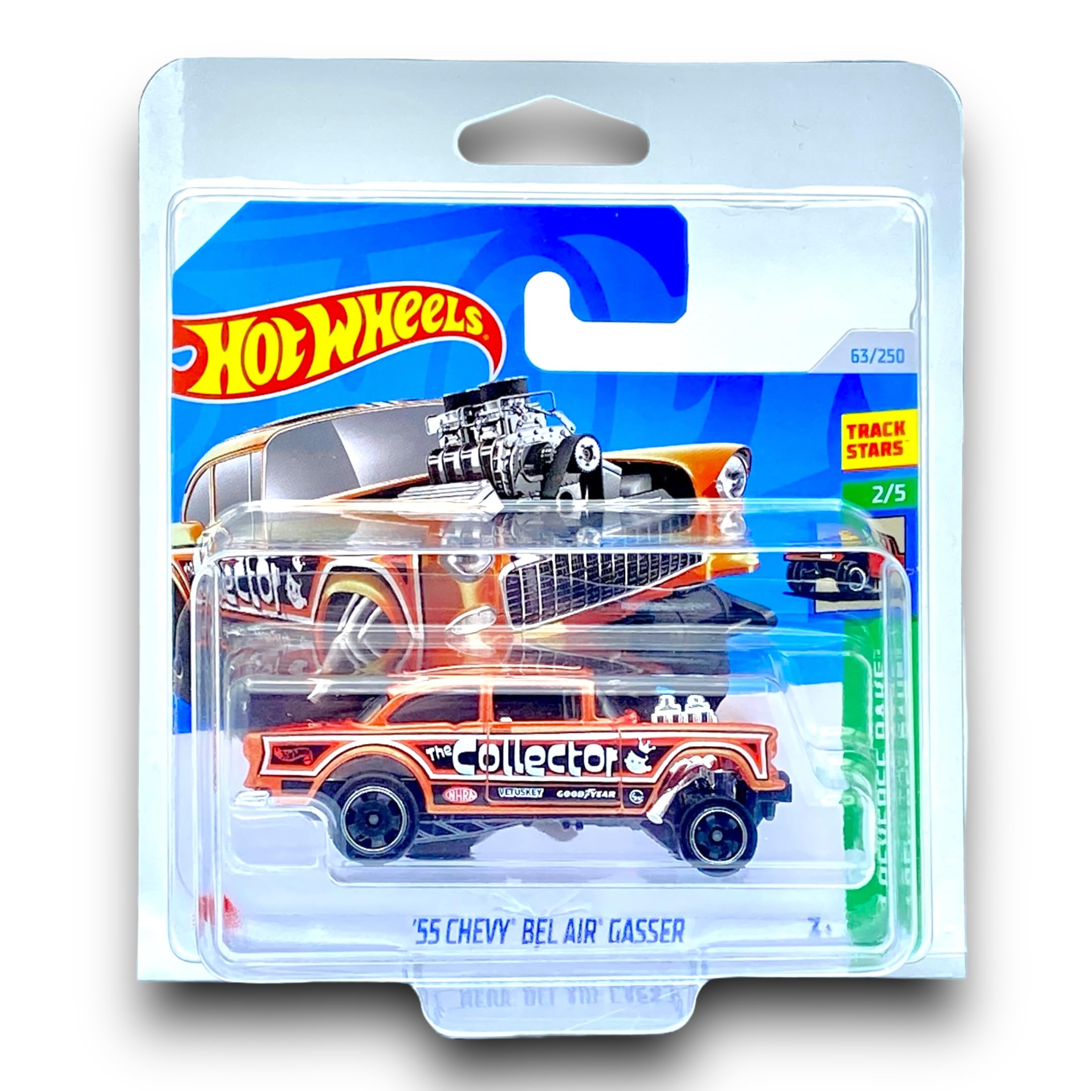 Hot Wheels '55 Chevy Bel Air Gasser (Orange) 2/5 HW Reverse Rake - 2024-63/250 (Short Card) - includes a KLAS Car Keeper Protector Case - HTB90