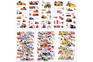 BEESTECH 400+ Cars and Truck Stickers for Kids, Boys, Girls, Toddlers，24 Sheets Construction Stickers for Construction Birthday Party Favors, Supplies with Excavator Bulldozer Truck Cars School Bus