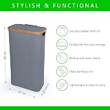 Nest Zest 60L Slim Laundry Basket with Lid Grey Bamboo Rim Oxford Fabric view 8