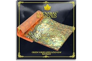 Barnabas Blattgold Variegated Gold Leaf, Color Green [25 Sheets, 5.5 inch], Metal Foil Leaf for Painting, Arts and Crafts