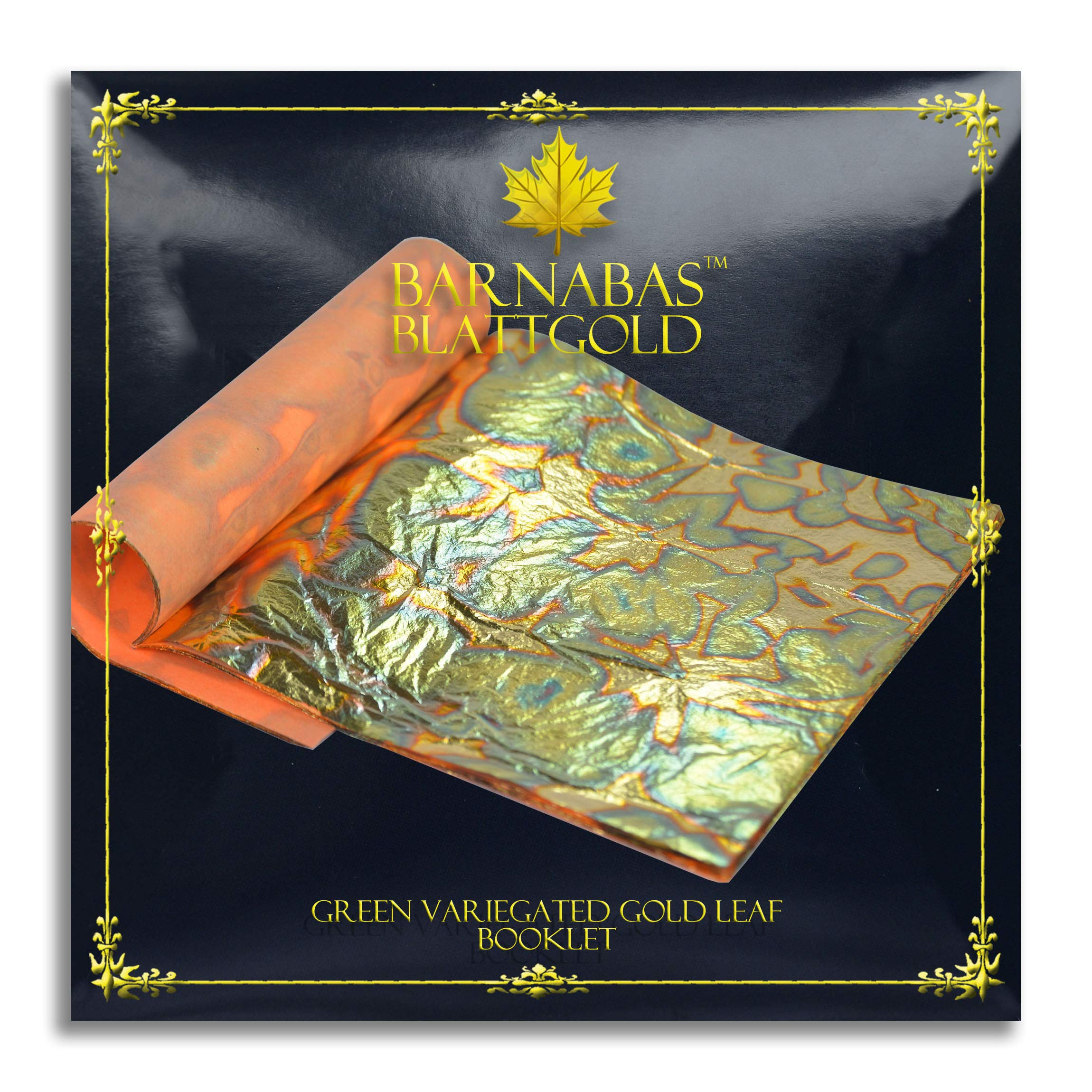 Barnabas Blattgold Variegated Gold Leaf, Color Green [25 Sheets, 5.5 inch], Metal Foil Leaf for Painting, Arts and Crafts