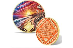 ATERECOSP Sunset Beach Road 17 Year Sobriety Coin - Inspirational Recovery Token for NA/AA, AA Chip & NA Medallion for Clean Time, Narcotics Alcoholics Anonymous Gifts for Men & Women
