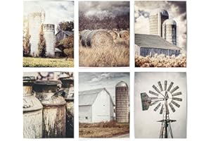 LISA RUSSO FINE ART - Farmhouse Wall Art Set of 6 Unframed 8x10” Prints - Farm Barn Pictures - Farmhouse Kitchen or Living Room Decor - Rustic Country Artwork - Neutral Beige Grey