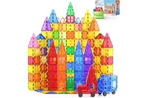 COODOO 100PCS Magnetic Tiles STEM Building Toys Set with 2 Cars, Sensory Stacking Magnetic Blocks for Toddlers & Kids, Ideal for Preschool Montessori Toys Christmas Birthday Gifts for Boys & Girls Ages 3+