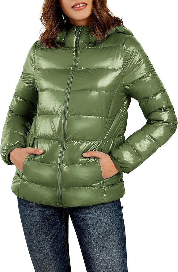 Womens Hooded Zip Up Puffer Jacket Winter Lightweight