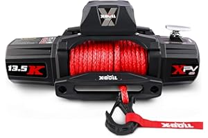 X-BULL New 13500lbs/6123KGS Super High Load Capacity Winch 12V Synthetic Rope Electric Winch with Hawse Fairlead Wireless Han
