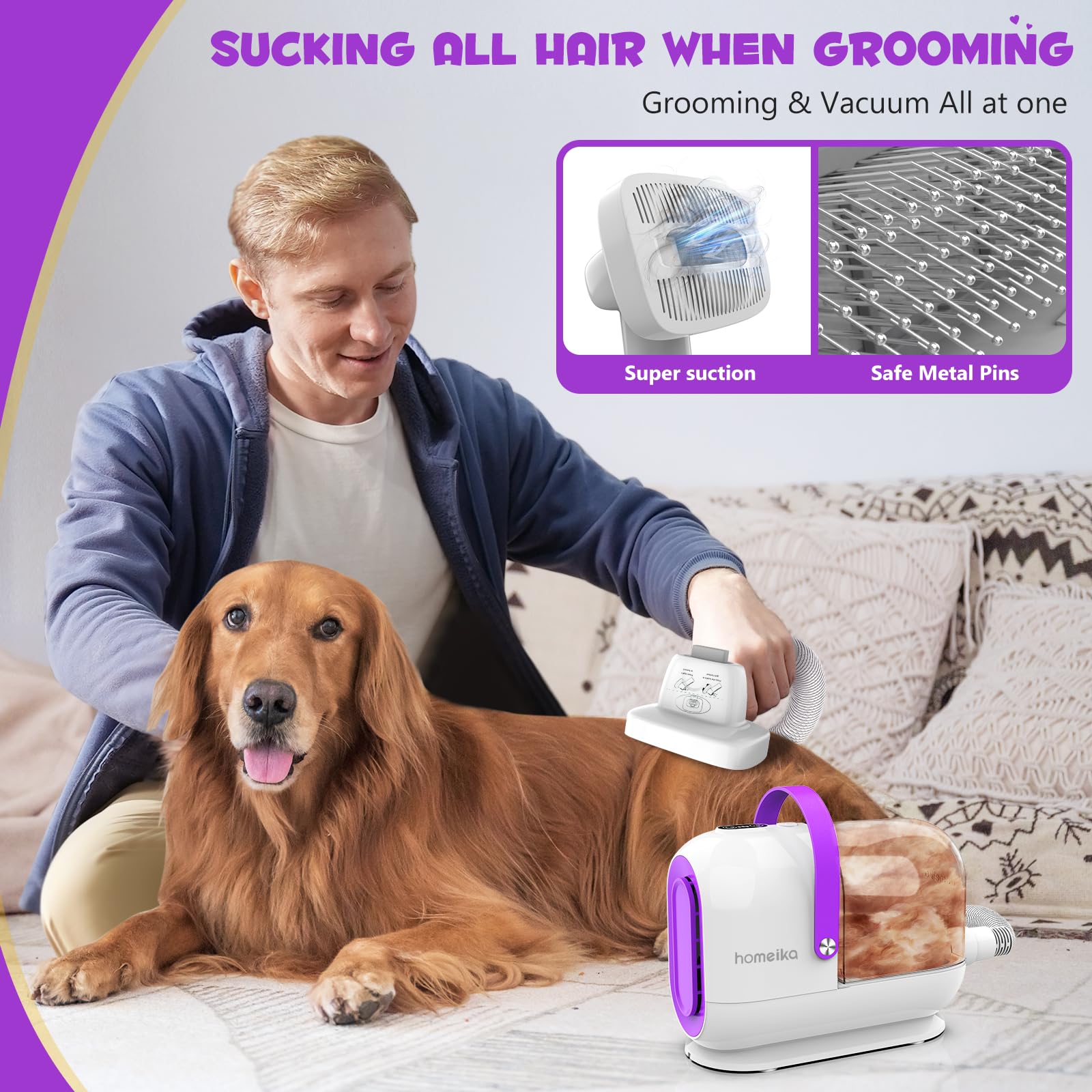 Homeika Dog Grooming Kit & Vacuum, 3L Pet Grooming Vacuum 99 Pet Hair
