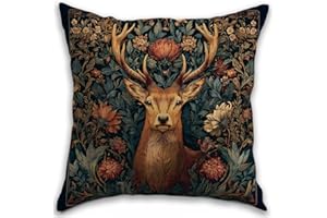 RBAFAO William Morris Inspired Abstract Vintage Floral Design Throw Pillow Covers Home Decor Art Pillowcase Cushion Cover for Bed Sofa Living Room, Car Indoor and Outdoor (The Deer, 18x18inches)