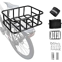 ASDJAKZP Bike Basket Rear, Large Bicycle Basket Rear with Cargo Net and Liner, Bike Rear Basket with Waterproof Cover, Rear C