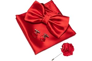 JEMYGINS Solid Color mens Pre-tied Bow Tie and Pocket Square Cufflinks Sets with Gift Box