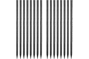 Gbekery 16 Inches Rebar Stakes(16pcs) Heavy Duty Straight Metal Ground Anchors with Chisel Point Ends for Timber,Concrete,Plant Support,Camping Tents,3/8 Inch Thickness Garden Stakes,Black