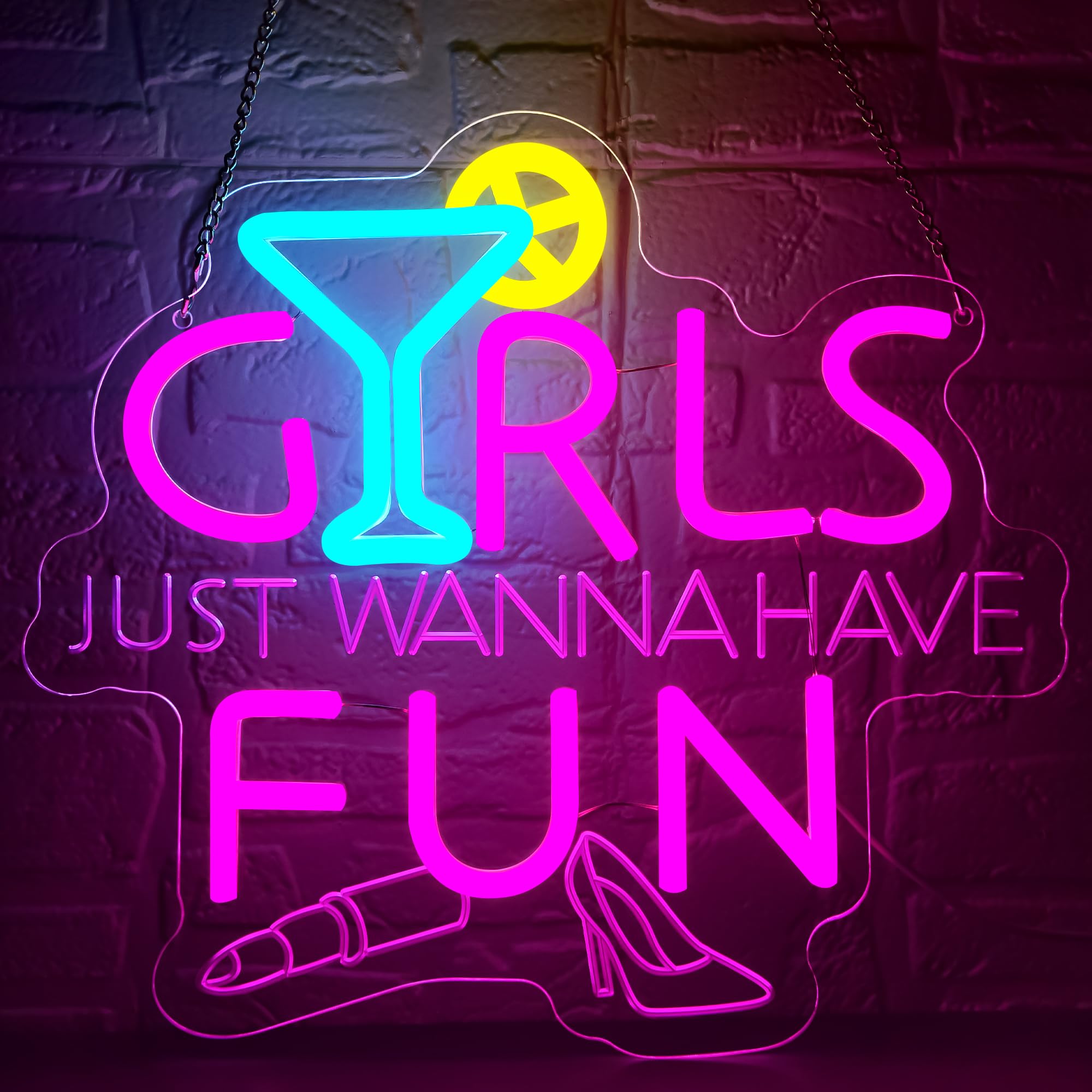 Photo 1 of Beer Neon Sign for Wall Decor Pink Neon Light for Bedroom Cocktail LED Signs Girls Just Wanna Have Fun LED Light Up Sign for Wedding Party Bar Decor Birthday Gifts for Girl Size12.9 * 11.8in(JTD279)