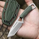 DRACHENADER Necklace Knife for EDC XR-03 | 2.17" 5Cr13MoV Steel Small Fixed Blade Neck Knife with Sheath, Full Tang Tanto Knife for Fishing Hiking, White-Green