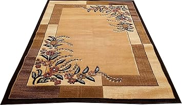 Paradise Carpet Creation Floral Persian Carpet (Brown, Acrylic, 6 X 8 Feet)