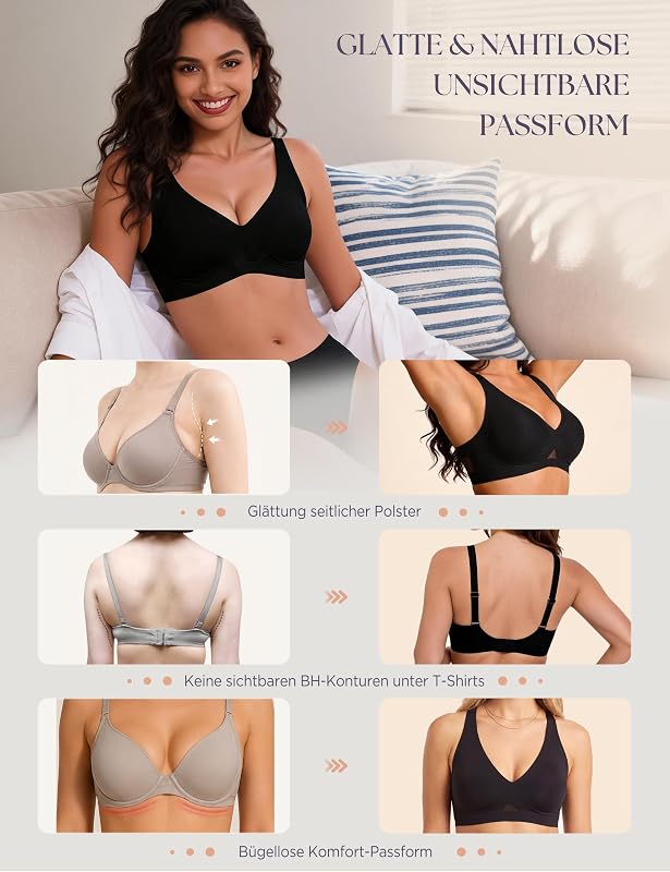BH Damen ohne Bügel Nahtloser mit V-Ausschnitt Bequemer Seamless Bra