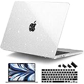 DONGKE Compatible with MacBook Air 13.6 inch Case M4 M3 M2 2025 2024 2023 2022 A3240 A3113 A2681, Glitter Bling Plastic Hard Shell & Keyboard Cover for MacBook Air M4 13 inch Case, Sparkly Clear