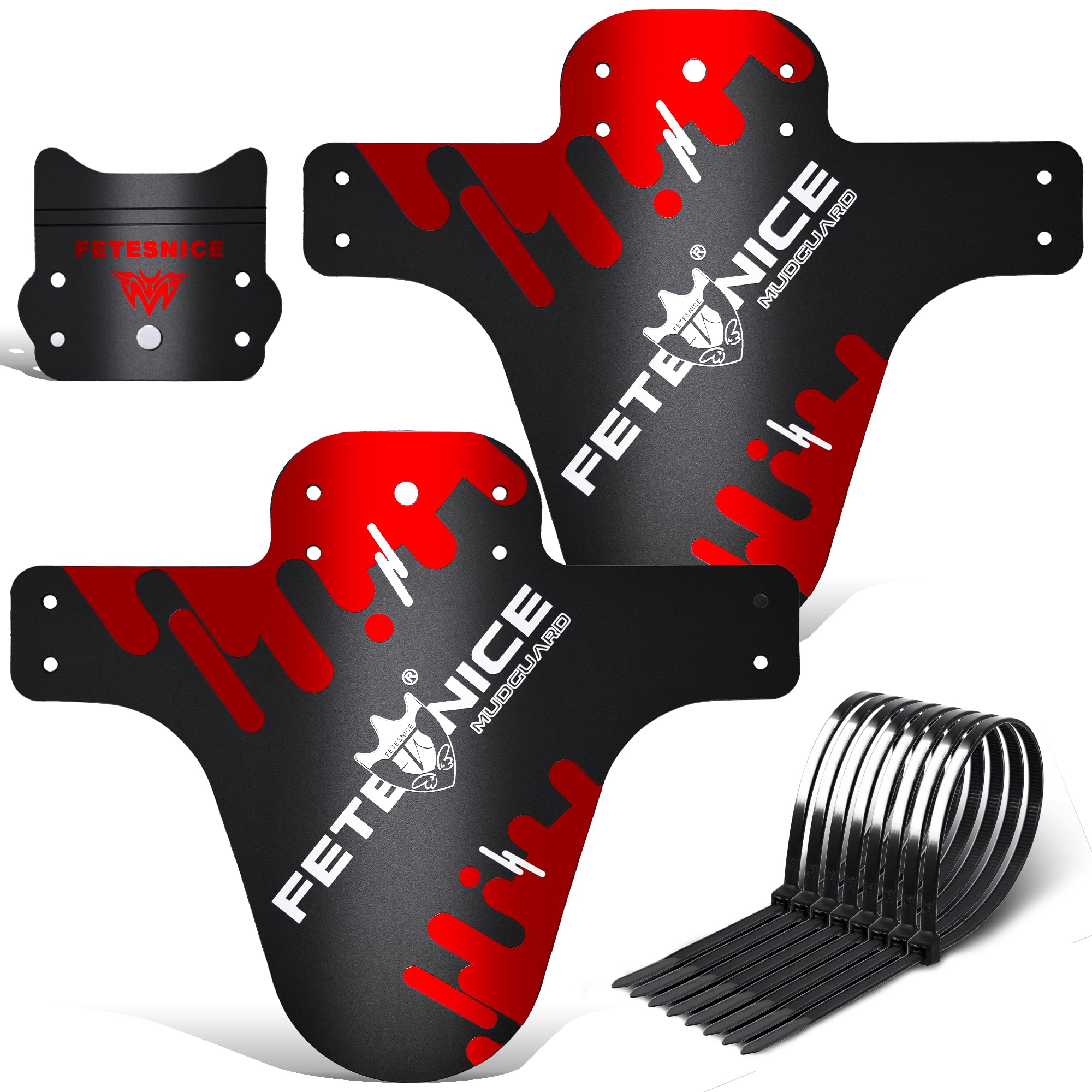 FETESNICE Mountain Bike Mudguard, 2Pcs MTB Mudguard Front and Rear Compatible,Fits 26", 27.5", 29", Plus Size and Fat Bike Wheel Sizes (Polish Red)