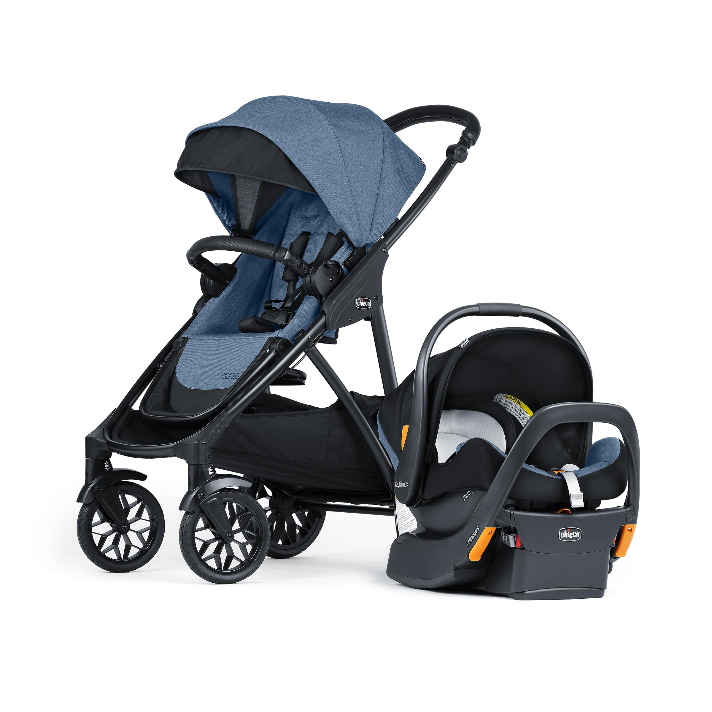 Chicco Corso LE ClearTex Modular Travel System with Corso LE Stroller & KeyFit Max ClearTex Infant Car Seat and Base, Stroller and Car Seat Combo | Tidal/Blue Image