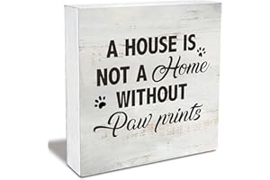 MAVOTEN Dog Cat Quote a House is Not a Home Without Paw Prints Wood Box Sign Rusitc Wooden Box Sign Farmhouse Home Living Room Desk Shelf Decor, Pet Lover Gift (5 X 5 Inch)