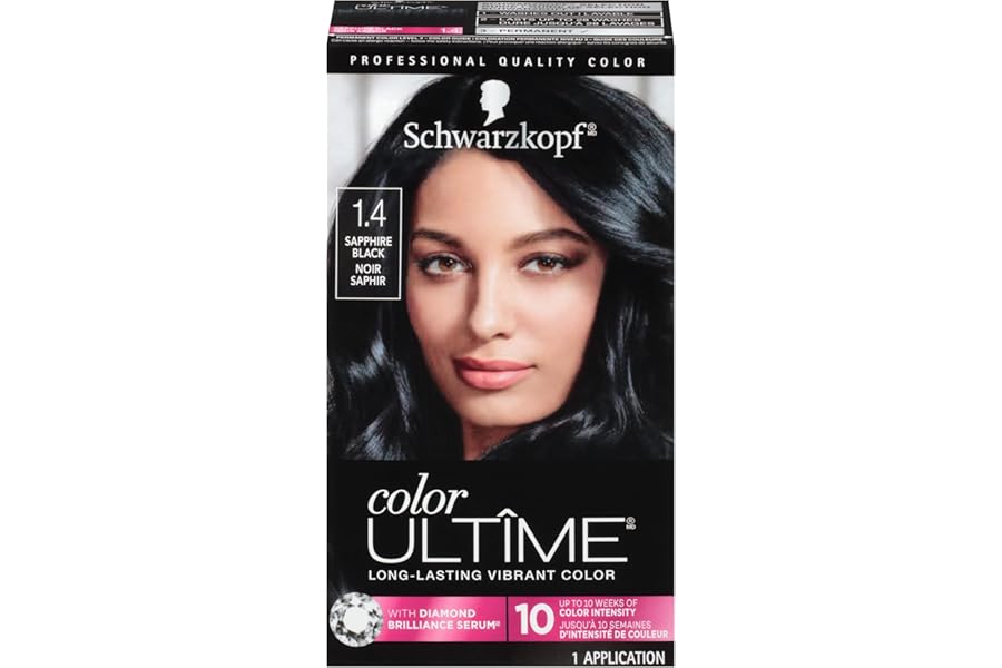 Schwarzkopf Color Ultime 1.4 Sapphire Black Hair Dye, Permanent Intense Black with Diamond Brilliance, Fade-Resistant, Covers Grays, All Hair Textures