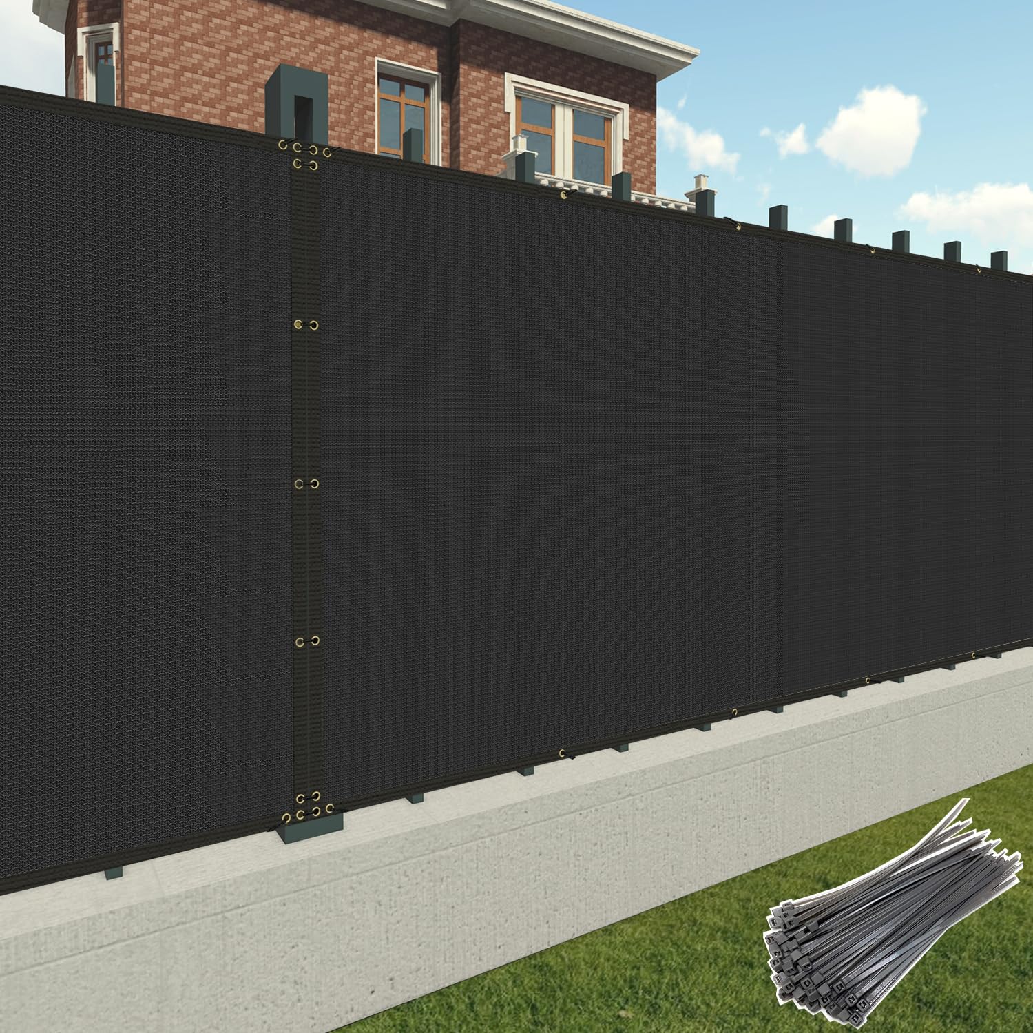 Patio Privacy Screen Fence 5' x 152' Heavy Duty Fence Panels Mesh Shade Fencing with Brass Grommets and Zipties, Safety Temporary Netting Cover for Balcony Garden Backyard Outdoor, Black Image Patio Privacy Screen Fence 5' x 152' Heavy Duty Fence Panels Mesh Shade Fencing with Brass Grommets and Zipties, Safety Temporary Netting Cover for Balcony Garden Backyard Outdoor, Black Image