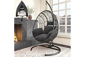 CHINNLUU Oversized Hanging Egg Chair Outdoor Wicker Swing Chair with Stand Rain Cover UV Resistant Cushion 400lbs Capacity for Patio, Garden and Balcony