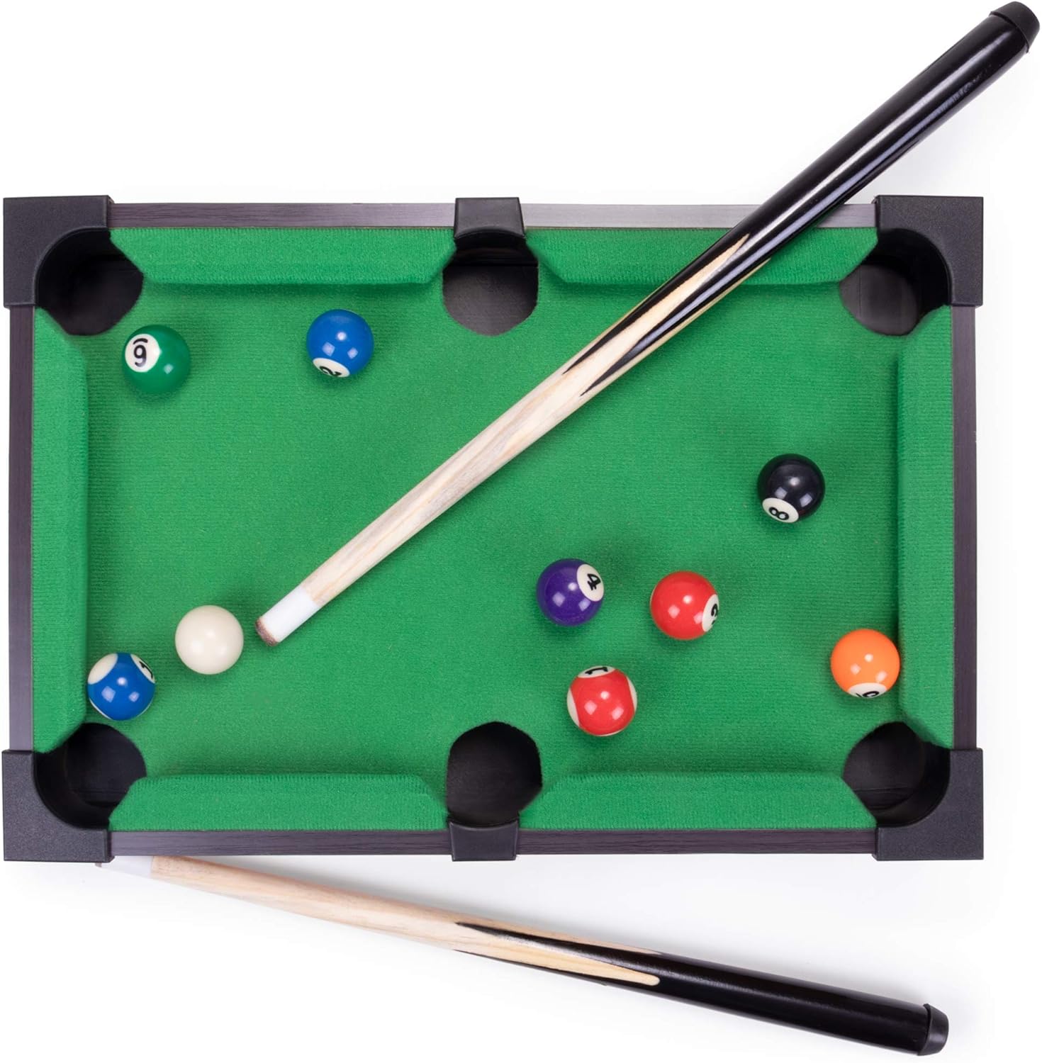 Tabletop Pool, Mini Pool Table & Billiard Set | Small Billiards Game with 16 Resin Balls, 2 Pool Cues, Triangle Rack, & Chalk | Travel-Friendly & Office Desk Games, Bartop, or Home Use & Easy Storage : Sports & Outdoors