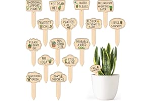 Huray Rayho Funny Wooden Plant Markers for Succulent Flowers Greenery Plants Tags 15-Pack Waterproof Wood Plant Labels Outdoor Indoor Patio Supplies Garden Stakes for Potted Plant Novelty Gifts