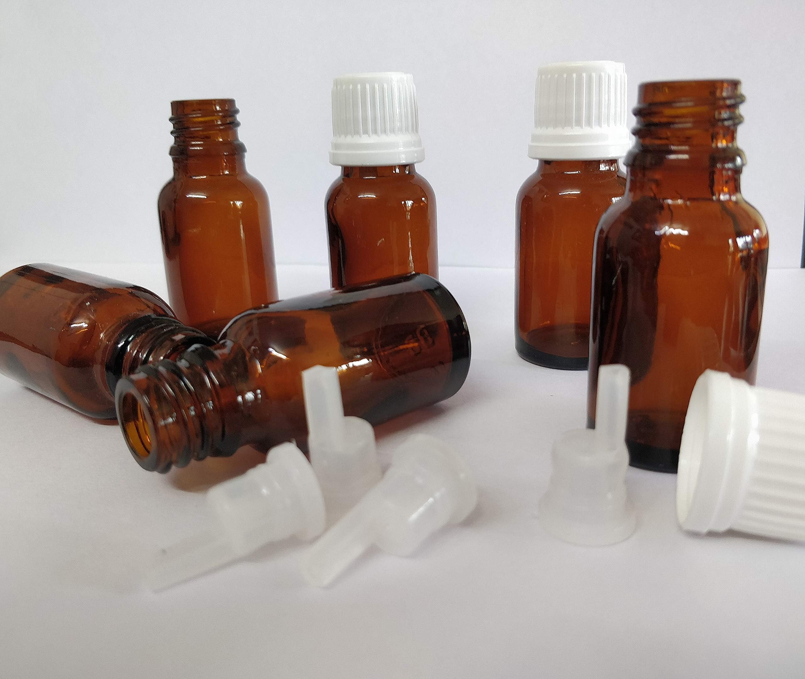 Ganpati Amber Empty Glass bottles 15ml (Set of 6) with euro dropper for essential oils and medicines