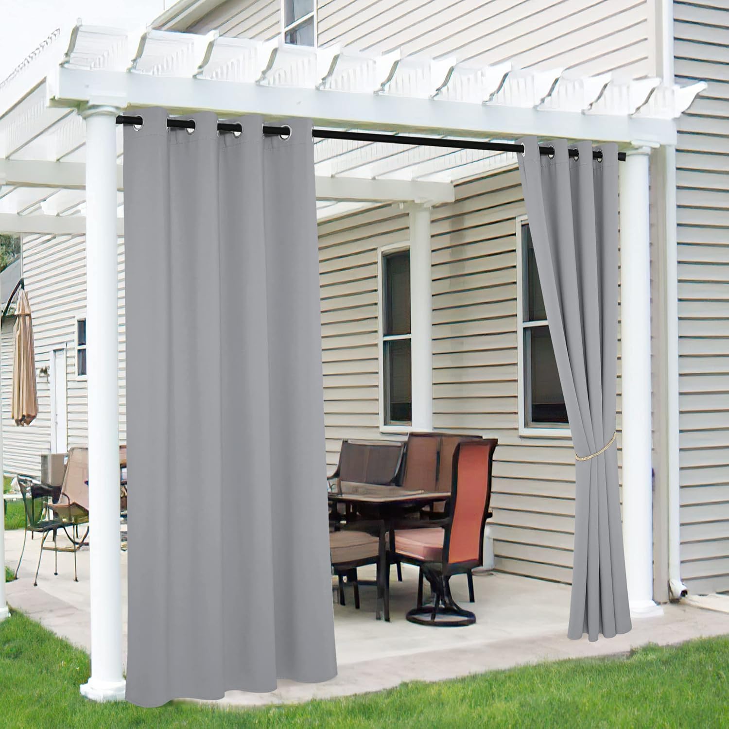 Outdoor Curtains - RYB HOME 2 Pieces Outdoor Patio Curtains - Water Repellant Country Drapes Canvas Heat Reducing Privacy Protection for Doorway Arbor Camping Fitting Room, 52 inch Wide by 84 inch Long, Silver Grey