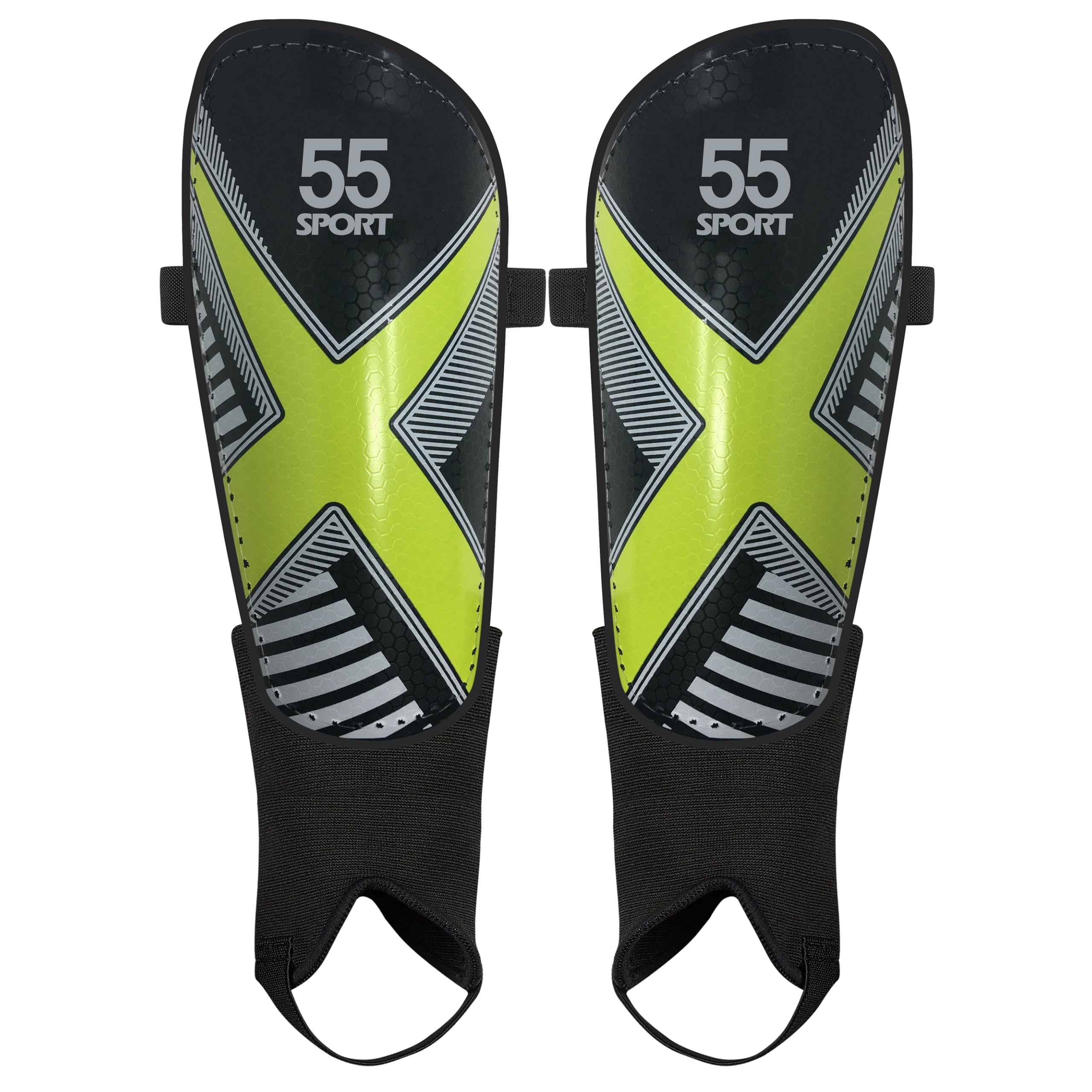 55 Sport X-Force Club Adult & Junior Football Shin Guards - Black - Medium