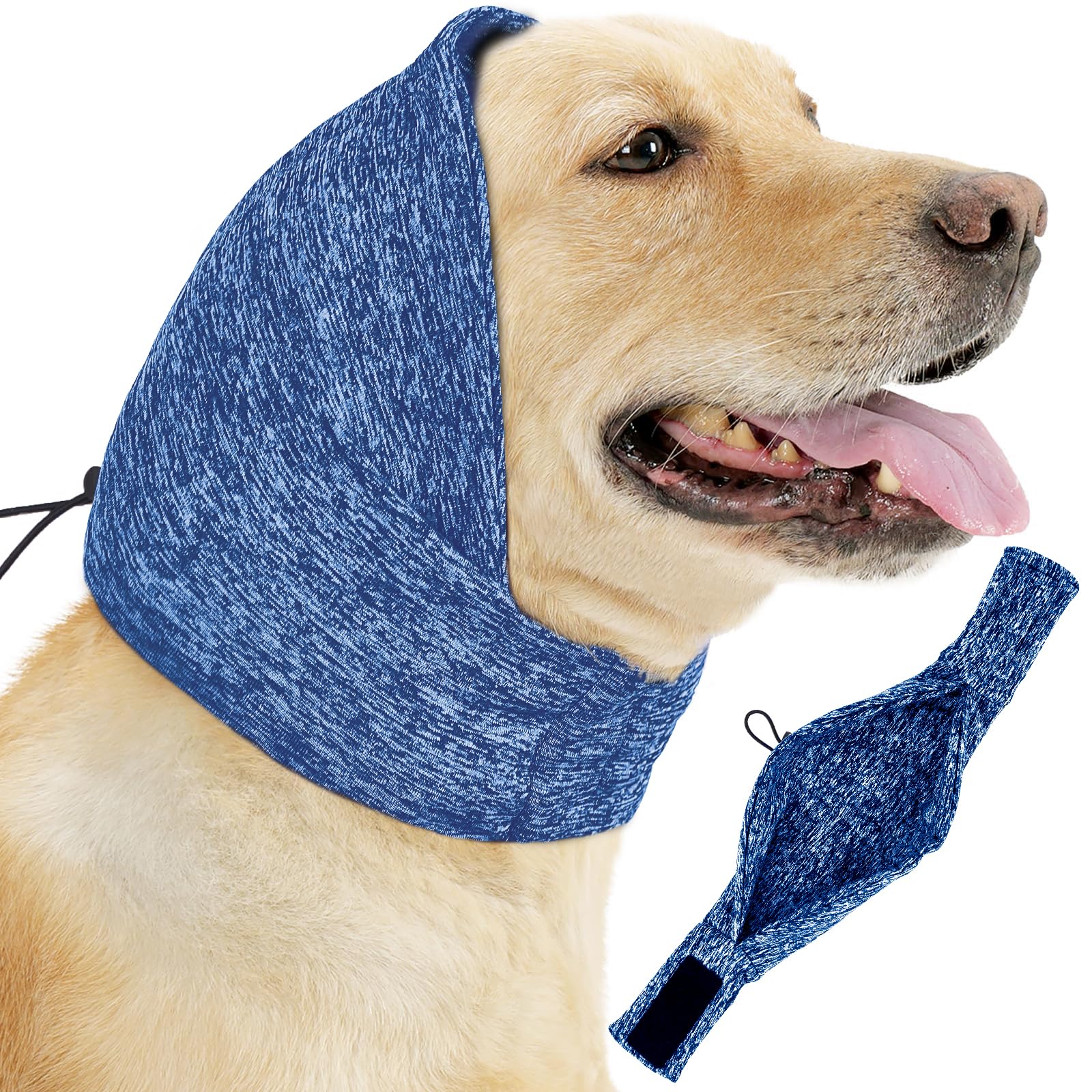 EASY JOY Adjustable Dog Snood, Adjustable Dog Ear Protectors, Ear Muffs for Dogs, Relieve Pet Anxiety, Blue L