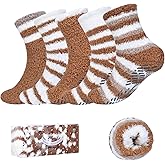 Bulinlulu Fuzzy Socks With Grips for Women 5-Pairs Non Slip Sleep Warm Fluffy Slipper Socks Valentine's Day Gifts for women