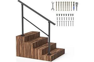 HOOSHEE 4 Steps Handrails for Outdoor Steps,Heavy Duty Metal Handrail,Black Wrought Iron Railing for Wooden Steps,Handrails for Concrete Steps,Hand Rails for Indoor/Outdoor Steps for Elderly(1-4 Steps)