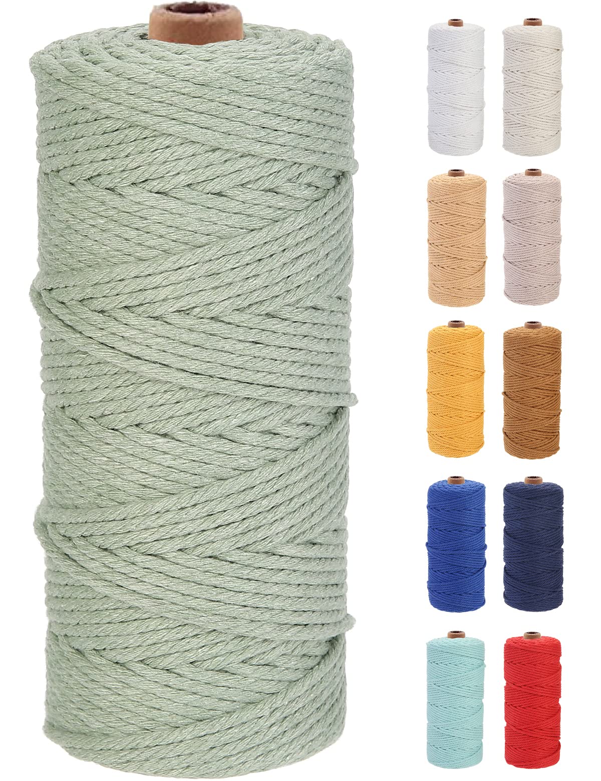 GOHOF Macrame Cord 3mm x 100m Premium Cotton Macrame Rope, 4 Strand Twisted Soft Cotton Cord, One of The Most Perfect Materials for Macrame Art, Cotton String Without Chemicals (Pea Green) — image 1
