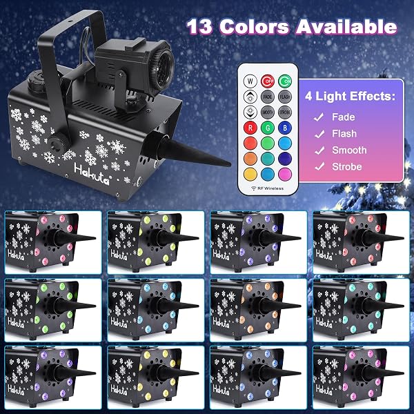 HAKUTA UPGRADED 800W SNOW MACHINE WITH 8 LED RGB LIGHTS, LED PROJECTION, AND 2 WIRELESS REMOTES, PERFECT FOR CHRISTMAS, HALLOWEEN,PARTIES, WEDDING AND DJ STAGE
