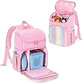 GRAOSO Carrying Backpack Compatible with Toniebox 2/1, Travel Bag for Audio Player Starter Set, Accessories Storage for Charger Headphone, 3 Clear Pockets for Figures Display, Pink (Bag Only)