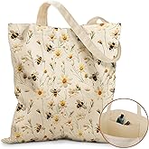 Miss Adola Canvas Tote Bag with Pockets - Aesthetic Reusable Totes for Women Ladies Cute Printed Cloths Canvas Shoulder Bag