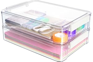 ITYLIFE CITYLIFE Citylife 2 PCS 6 Qt Plastic Storage Bins with Lids and Latches, Portable Stackable Storage Bins, Clear Plastic File Box for Organizing A4 Paper, Letters, Documents, Art Supplies, and Crafts