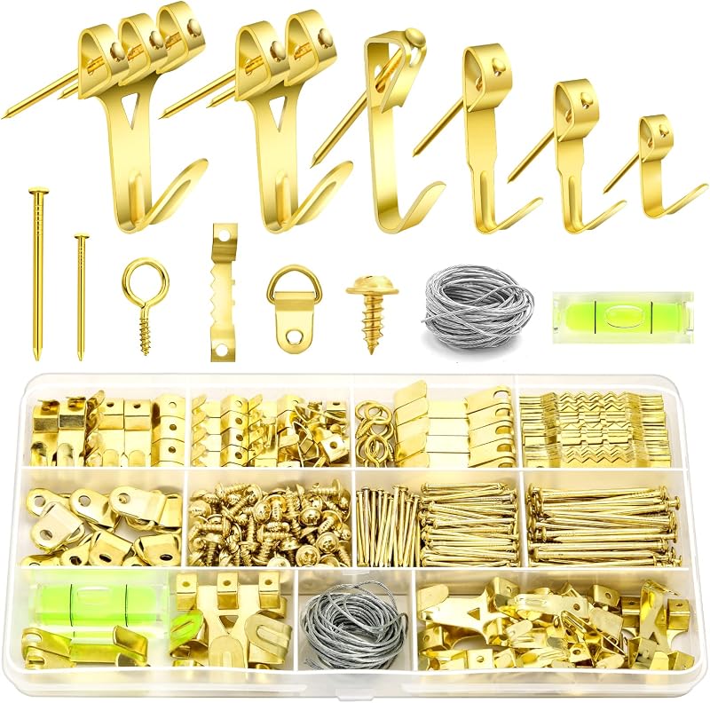 Modacraft 372Pcs Picture Hooks Hanging Kit with Nails Wire Mini Level 75lb