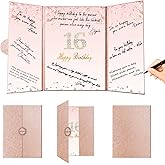 Crenics Sweet 16 Birthday Decorations, Creative Rose Gold 16th Birthday Guest Book Alternative, Large 16th Birthday Signature Book 12" x 18", Great 16 Years Old Birthday Gifts for Girls