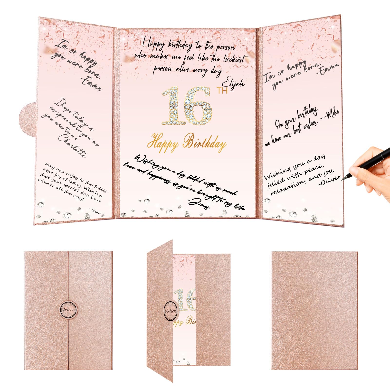 Photo 1 of Crenics Sweet 16 Birthday Decorations, Creative Rose Gold 16th Birthday Guest Book Alternative, Large 16th Birthday Signature Book 12" x 18", Great 16 Years Old Birthday Gifts for Girls