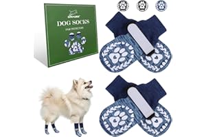 EXPAWLORER Dog Socks to Prevent Licking and Slipping, Winter Dog Shoes for Cold Weather Snow, Paw Protectors for Hardwood Floors Anti-Slip, Dog Booties for Small Medium Large Senior Dogs, Navy Blue S