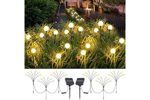 Brightever Solar Garden Lights, 6 Pack Solar Powered Firefly Lights Outdoor Waterproof with 2 High Conversion Big Panel, 19.5ft Wires Solar Swaying Lights for Landscape, Yard Patio Walkway Decoration