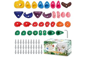 TOPNEW 32 Rock Climbing Holds Multi Size for Kids, Adult Rock Wall Holds Climbing Rock Wall Grips for Indoor and Outdoor Playground Play Set - Includes 2 Inch Mounting Hardware